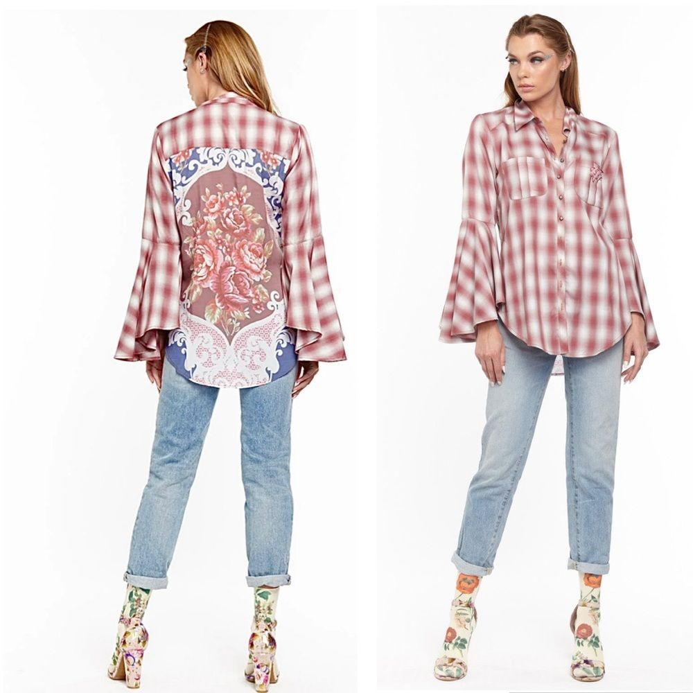 Aratta Silent Journey Port d'Eirissa Bell Sleeve Shirt S NWOT